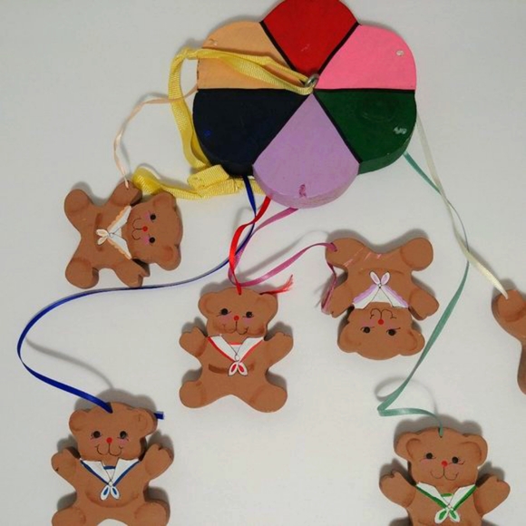 Adorable Colorful Painted Wooden Bear Mobile - Picture 9 of 14